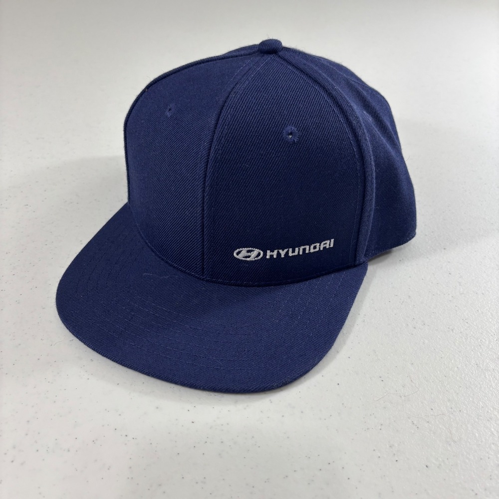 Hyundai Motors Ivory Headwear Navy Blue Snapback Hat Flat Brim Cap Style 2505